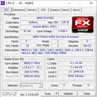 screenshot of CPU-Z validation for Dump [etqfz8] - Submitted by  Anonymous  - 2026-09-09 21:14:38