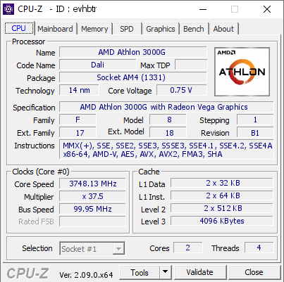 screenshot of CPU-Z validation for Dump [evhbtr] - Submitted by  DESKTOP-71A48LK  - 2024-04-19 22:43:47