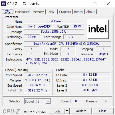 screenshot of CPU-Z validation for Dump [evmirz] - Submitted by  Anonymous  - 2025-05-27 23:41:53