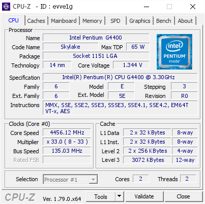 screenshot of CPU-Z validation for Dump [evve1g] - Submitted by  DESKTOP-I8NSCGE  - 2017-06-03 04:05:38