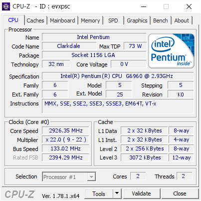 screenshot of CPU-Z validation for Dump [evxpsc] - Submitted by  Anonymous  - 2017-01-20 21:30:46