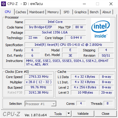 screenshot of CPU-Z validation for Dump [ew7acu] - Submitted by  Anonymous  - 2018-12-12 14:43:06