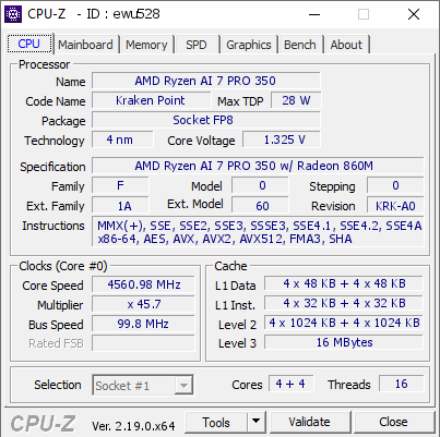 screenshot of CPU-Z validation for Dump [ewu528] - Submitted by  Anonymous  - 2026-03-17 08:18:06