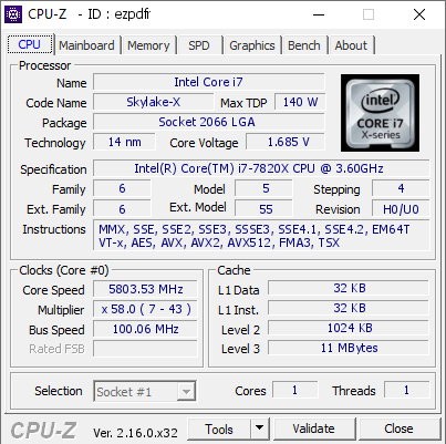 screenshot of CPU-Z validation for Dump [ezpdfr] - Submitted by  LQQBadLuckBearTechnology  - 2025-10-08 11:52:01