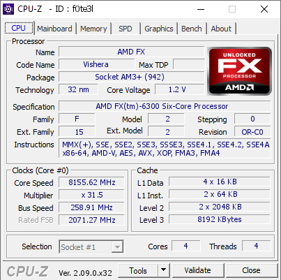 screenshot of CPU-Z validation for Dump [f0te3l] - Submitted by  unityofsaints  - 2024-10-06 13:16:10