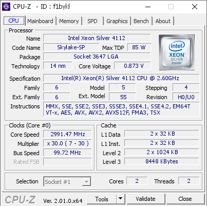 screenshot of CPU-Z validation for Dump [f1bykl] - Submitted by  AS021  - 2022-07-07 20:46:58