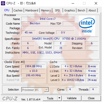 Intel Core i7 @ 1994.88 MHz - CPU-Z VALIDATOR