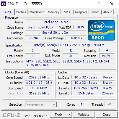 screenshot of CPU-Z validation for Dump [f55550] - Submitted by  Anonymous  - 2020-11-11 15:55:20