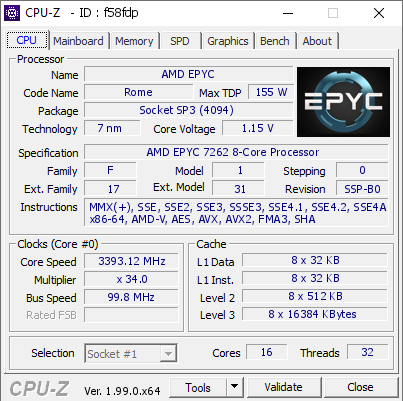 screenshot of CPU-Z validation for Dump [f58fdp] - Submitted by  Anonymous  - 2022-02-03 12:31:51