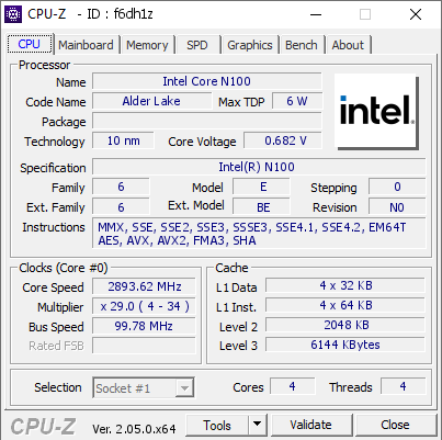 screenshot of CPU-Z validation for Dump [f6dh1z] - Submitted by  DESKTOP-K0I291A  - 2023-05-05 20:32:03