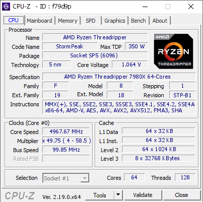 screenshot of CPU-Z validation for Dump [f79d9p] - Submitted by  7980X  - 2026-03-15 23:03:05