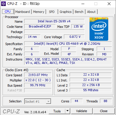 screenshot of CPU-Z validation for Dump [f801ip] - Submitted by  Z840  - 2026-01-15 11:31:00