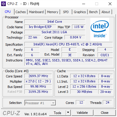 screenshot of CPU-Z validation for Dump [f9qt4j] - Submitted by  Anonymous  - 2020-07-24 15:20:17