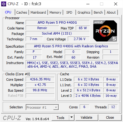 screenshot of CPU-Z validation for Dump [fcslc3] - Submitted by  Anonymous  - 2020-11-14 17:16:01