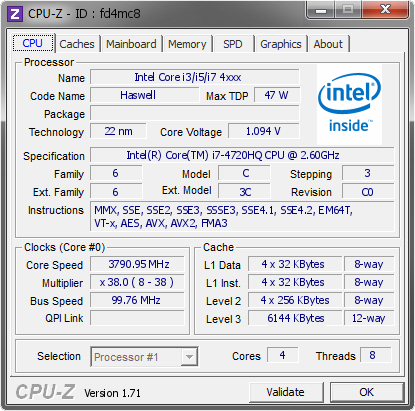 screenshot of CPU-Z validation for Dump [fd4mc8] - Submitted by  SLERP  - 2015-01-11 14:01:50