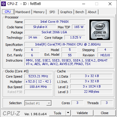 screenshot of CPU-Z validation for Dump [fe85e8] - Submitted by  EVGA_X299_BENCH  - 2021-12-10 00:23:32