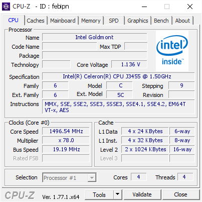 screenshot of CPU-Z validation for Dump [febipn] - Submitted by  Anonymous  - 2016-11-04 17:17:33