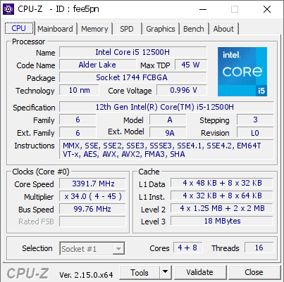 screenshot of CPU-Z validation for Dump [fee5pn] - Submitted by  VICTUS15  - 2025-07-13 06:08:17