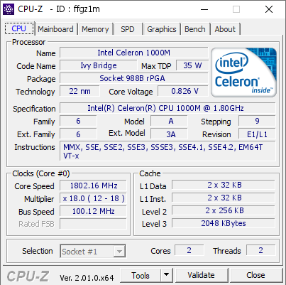 screenshot of CPU-Z validation for Dump [ffgz1m] - Submitted by  B590  - 2022-07-12 20:13:05