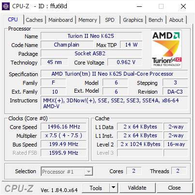 screenshot of CPU-Z validation for Dump [ffu68d] - Submitted by  Anonymous  - 2018-04-02 12:01:27