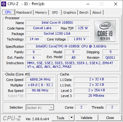 screenshot of CPU-Z validation for Dump [fhm1pb] - Submitted by  Dreadzone  - 2024-01-21 13:55:34