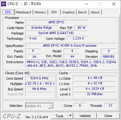 screenshot of CPU-Z validation for Dump [fhz30i] - Submitted by  Anonymous  - 2025-11-28 09:13:34