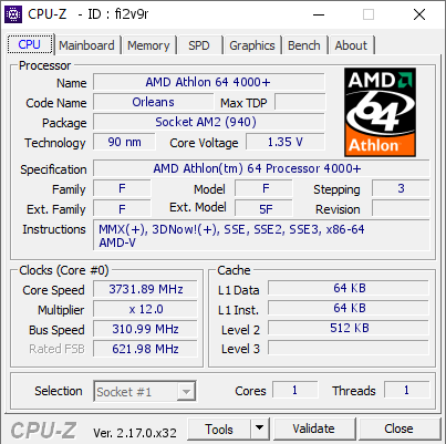 screenshot of CPU-Z validation for Dump [fi2v9r] - Submitted by  Boblemagnifique A64 4000+ Chiller AM2  - 2025-12-24 04:23:28