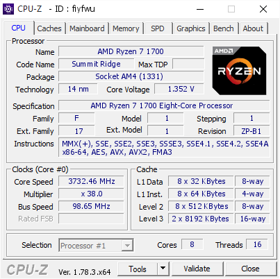screenshot of CPU-Z validation for Dump [fiyfwu] - Submitted by  DAVE-RYZEN  - 2017-03-22 12:17:23