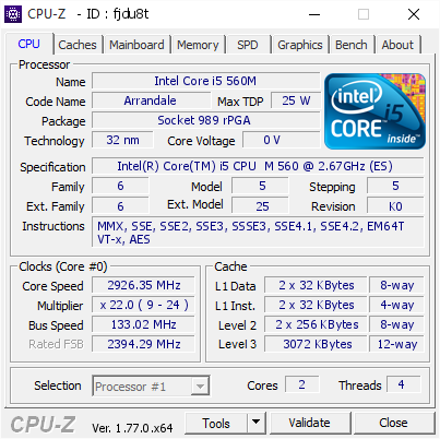 Intel Core I5 560m 2926 35 Mhz Cpu Z Validator