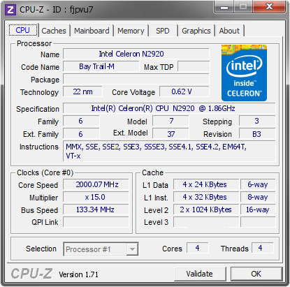 screenshot of CPU-Z validation for Dump [fjpvu7] - Submitted by  hamidparniyan  - 2015-02-22 11:02:52