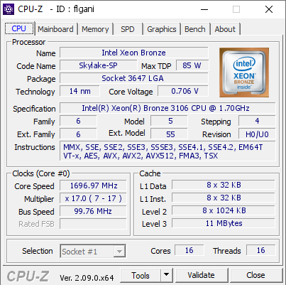 screenshot of CPU-Z validation for Dump [flgani] - Submitted by  Anonymous  - 2024-06-28 21:22:10