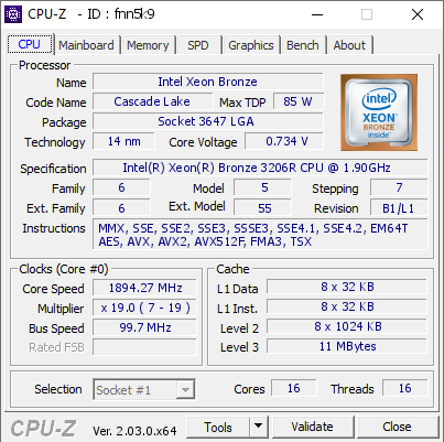 screenshot of CPU-Z validation for Dump [fnn5k9] - Submitted by  HOST-01  - 2022-11-11 16:34:30