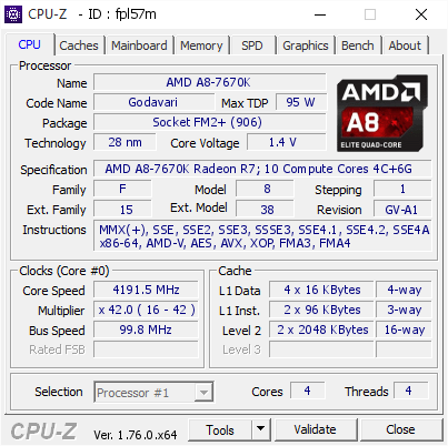 screenshot of CPU-Z validation for Dump [fpl57m] - Submitted by  OSXP  - 2016-07-22 21:50:44