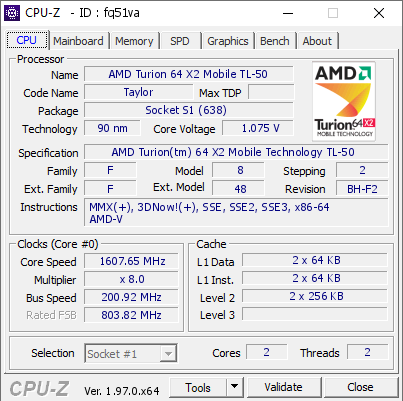 screenshot of CPU-Z validation for Dump [fq51va] - Submitted by  Anonymous  - 2021-09-23 23:22:55