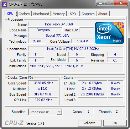 screenshot of CPU-Z validation for Dump [ft7wvv] - Submitted by  Ribeirocross  - 2014-10-19 03:10:53