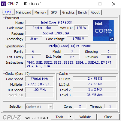 screenshot of CPU-Z validation for Dump [fuccxf] - Submitted by  DESKTOP-SCPGLOH  - 2024-03-03 23:29:22