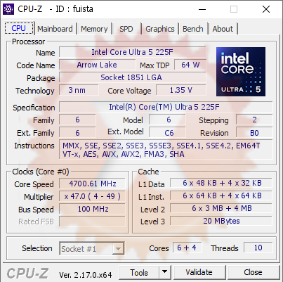screenshot of CPU-Z validation for Dump [fuista] - Submitted by  Anonymous  - 2026-10-13 19:09:19