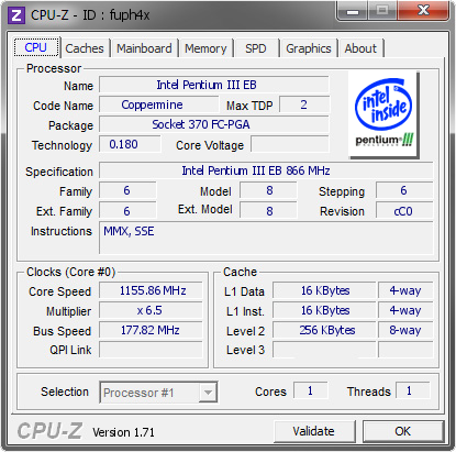 screenshot of CPU-Z validation for Dump [fuph4x] - Submitted by  XP-PC  - 2015-01-21 00:01:27