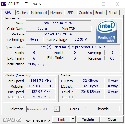 roterend Bijdragen Sneeuwstorm Intel Pentium M 750 @ 1861.72 MHz - CPU-Z VALIDATOR
