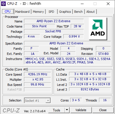 screenshot of CPU-Z validation for Dump [fwvh9h] - Submitted by  DESKTOP-973HUJF  - 2025-11-14 03:30:32