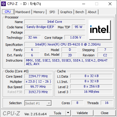 screenshot of CPU-Z validation for Dump [fz4p7q] - Submitted by  DELL  - 2025-07-27 00:16:16