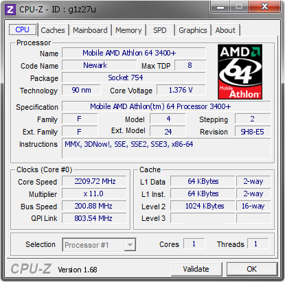 screenshot of CPU-Z validation for Dump [g1z27u] - Submitted by  Midland  - 2014-01-30 05:01:21