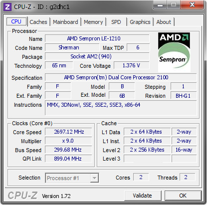 screenshot of CPU-Z validation for Dump [g2dhc1] - Submitted by  Chieftain  - 2015-03-07 03:03:11