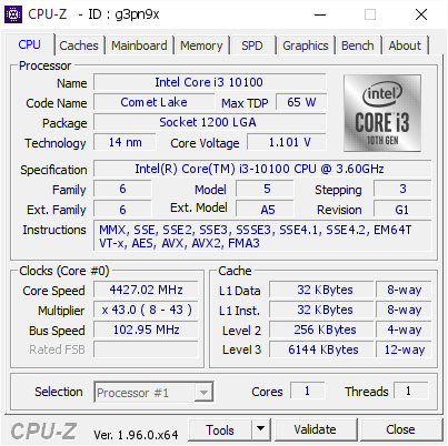 screenshot of CPU-Z validation for Dump [g3pn9x] - Submitted by  espo_sun  - 2021-07-25 14:20:24