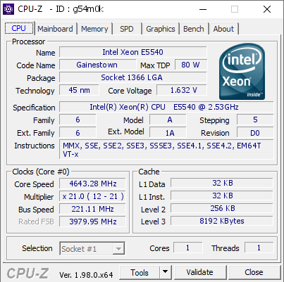 screenshot of CPU-Z validation for Dump [g54m0k] - Submitted by  250200Genji  - 2021-11-22 13:43:54