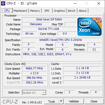 screenshot of CPU-Z validation for Dump [g7cami] - Submitted by  ertydfhzx  - 2022-01-27 07:52:58