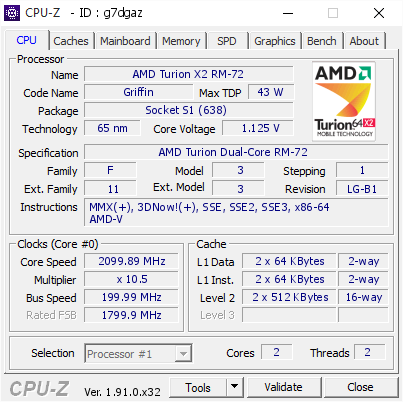 screenshot of CPU-Z validation for Dump [g7dgaz] - Submitted by  KAJA-KOMPUTER  - 2020-02-18 01:44:10