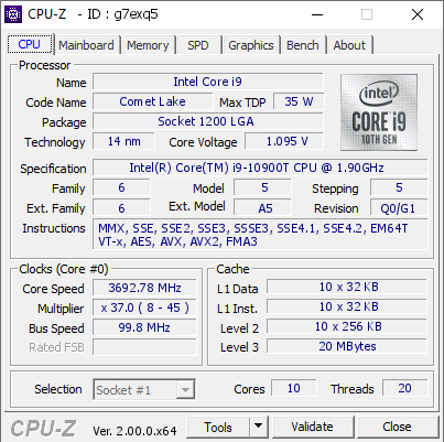 screenshot of CPU-Z validation for Dump [g7exq5] - Submitted by  MIFUNE-PC1  - 2022-03-28 16:09:59