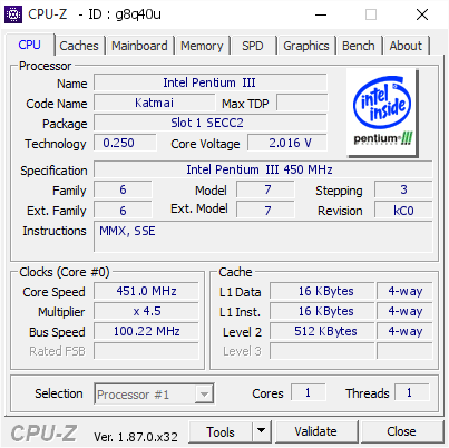 screenshot of CPU-Z validation for Dump [g8q40u] - Submitted by  DaniëlOosterhuis  - 2019-03-26 19:11:28