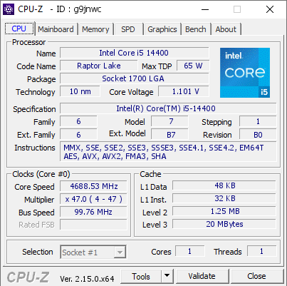 screenshot of CPU-Z validation for Dump [g9jnwc] - Submitted by  Anonymous  - 2025-05-16 16:29:51